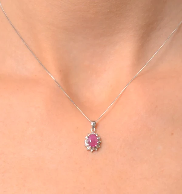 Ruby 1.00CT And Diamond 9K White Gold Pendant Necklace - Image 4