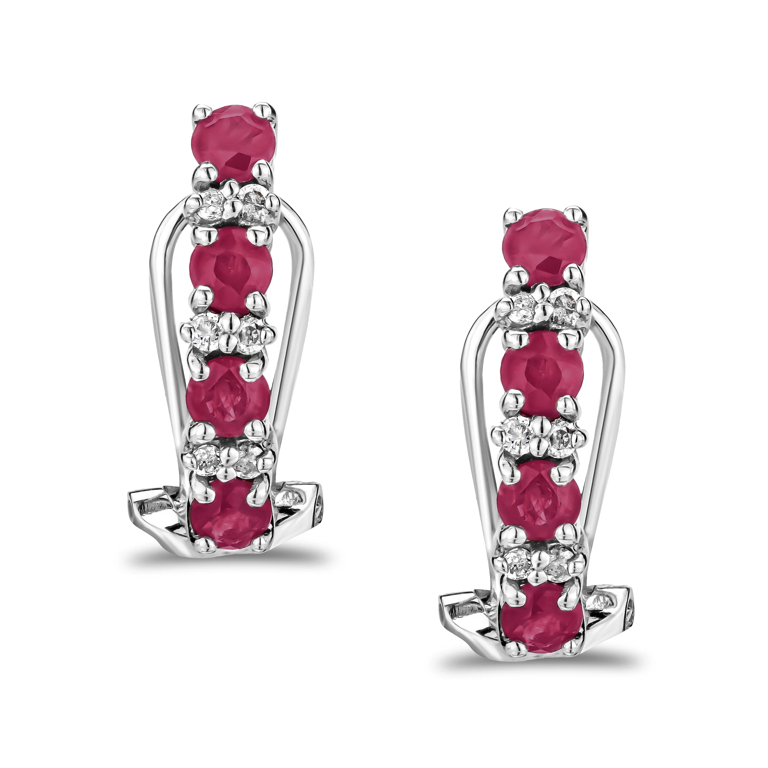 Ruby 1.30CT And Diamond 9K White Gold Earrings - Image 3