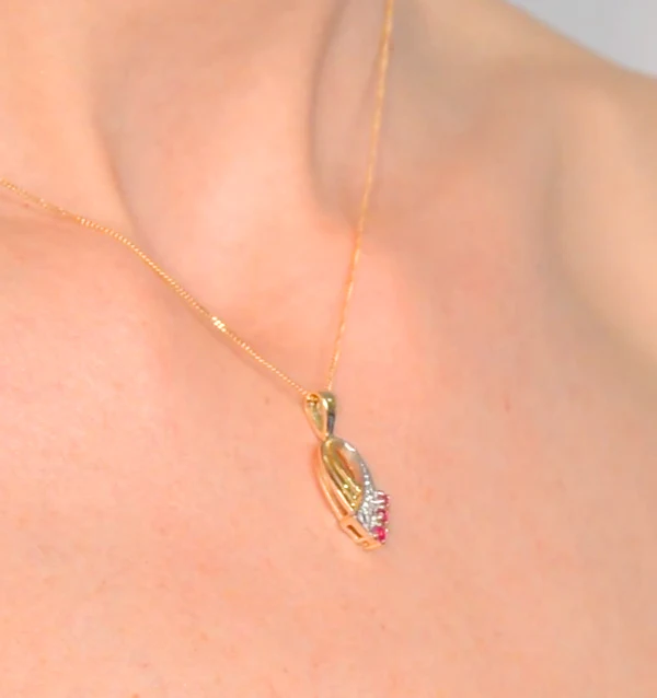 Ruby 2.25mm And Diamond 9K Yellow Gold Pendant Necklace - Image 3