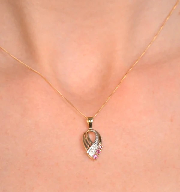 Ruby 2.25mm And Diamond 9K Yellow Gold Pendant Necklace - Image 4