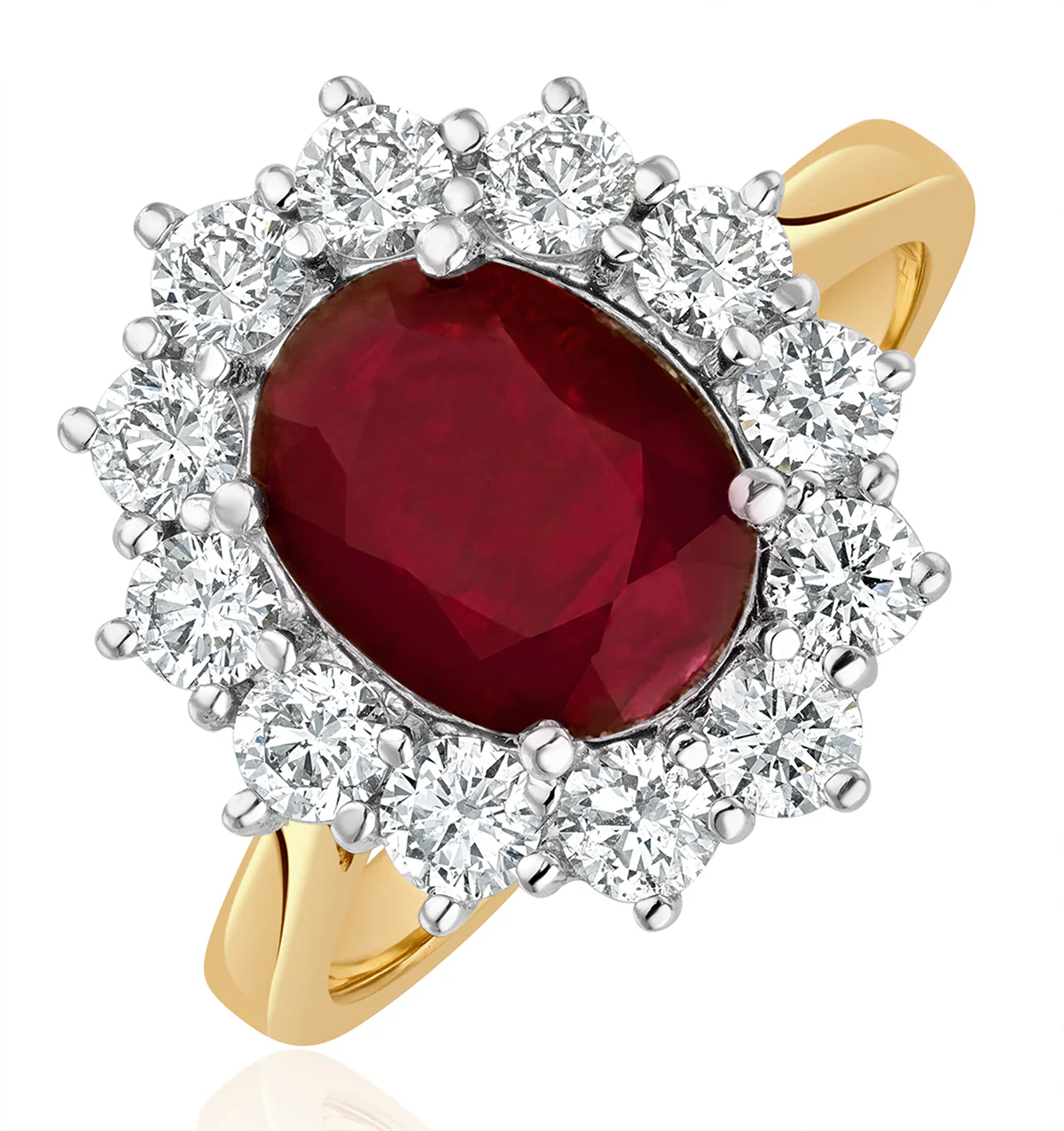 Ruby 2.40ct And Lab Diamond 1.00ct Cluster Ring in 18K Gold