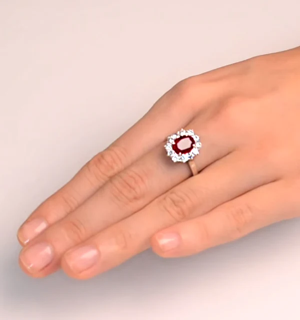 Ruby 2.40ct And Lab Diamond 1.00ct Cluster Ring in 18K White Gold - Image 4