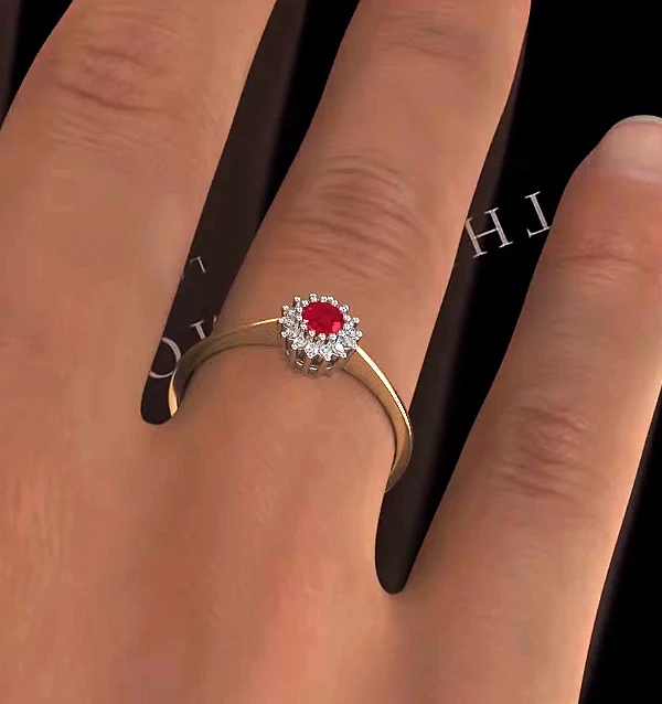 Ruby 3.5 x 3.5mm And Diamond 9K Gold Ring - Image 4