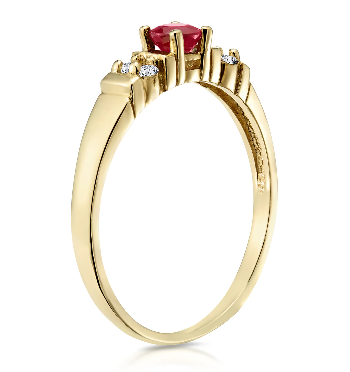 Ruby 3.75mm And Diamond 18K Gold Ring - Image 3