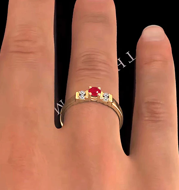 Ruby 3.75mm And Diamond 18K Gold Ring - Image 4