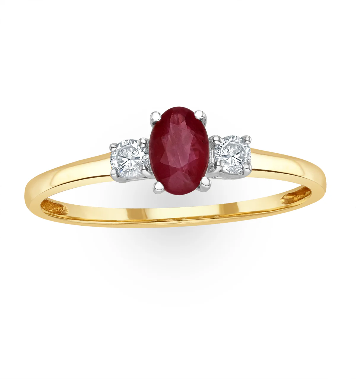 Ruby 6 x 4mm And Diamond 18K Gold Ring N4313 - Image 2