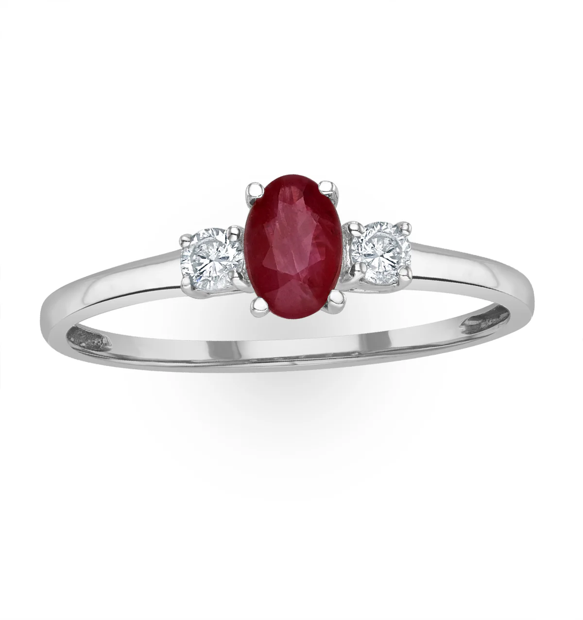 Ruby 6 x 4mm And Diamond 18K White Gold Ring N4313Y - Image 2