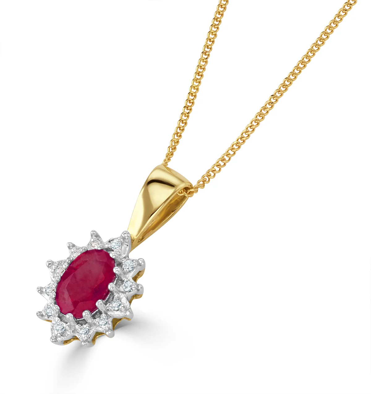 Ruby 6 x 4mm And Diamond 9K Yellow Gold Pendant Necklace - Image 3
