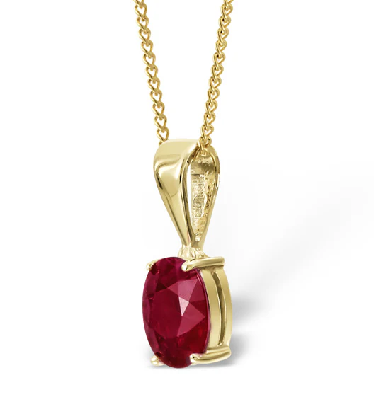 Ruby 7 x 5mm 18K Yellow Gold Pendant Necklace - Image 2