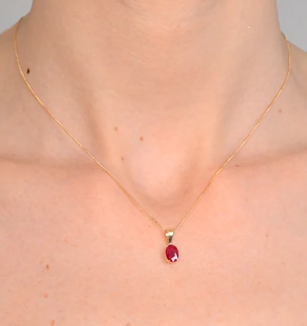 Ruby 7 x 5mm 18K Yellow Gold Pendant Necklace - Image 3