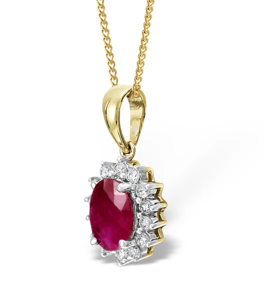 Ruby 7 x 5mm And Diamond 18K Yellow Gold Pendant Necklace - Image 2