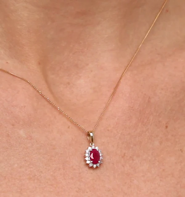 Ruby 7 x 5mm And Diamond 18K Yellow Gold Pendant Necklace - Image 3