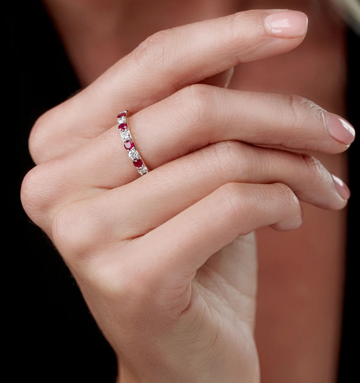 Ruby and 0.50ct Diamond Asteria Eternity Ring in 18K White Gold - Image 2