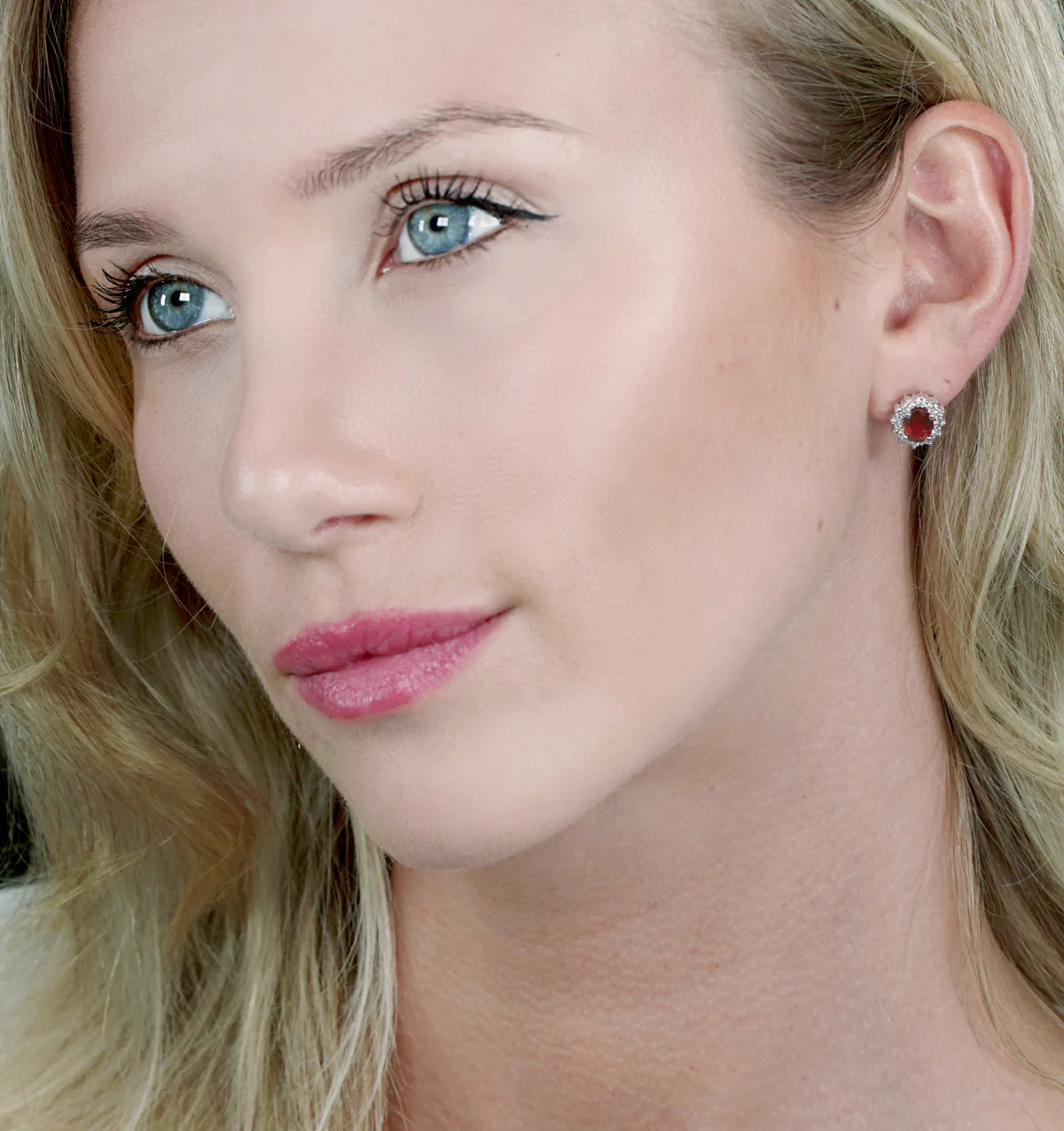 Ruby and Diamond Cluster Earrings 7 x 5mm in 18K White Gold - Image 2