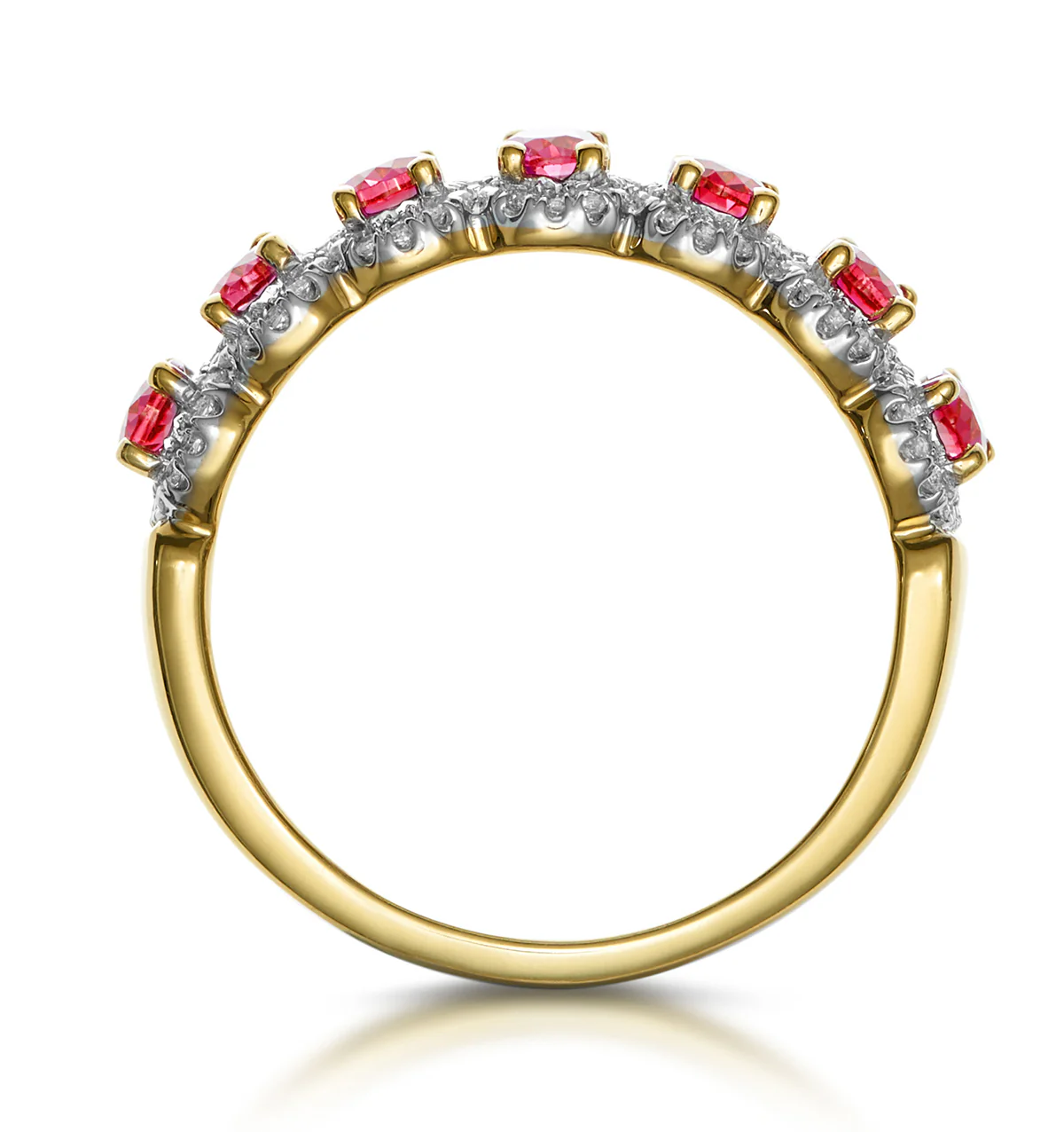 Ruby and Diamond Halo Eternity Ring in 18K Gold - Asteria Collection - Image 3