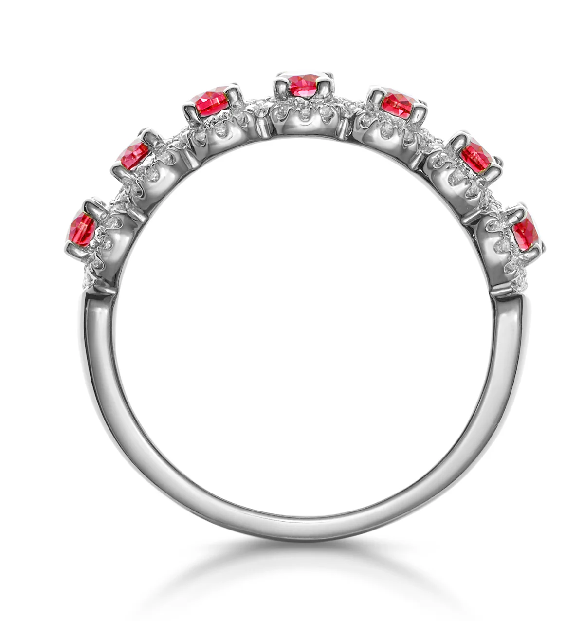 Ruby and Diamond Halo Eternity Ring in 18KW Gold - Asteria Collection - Image 3