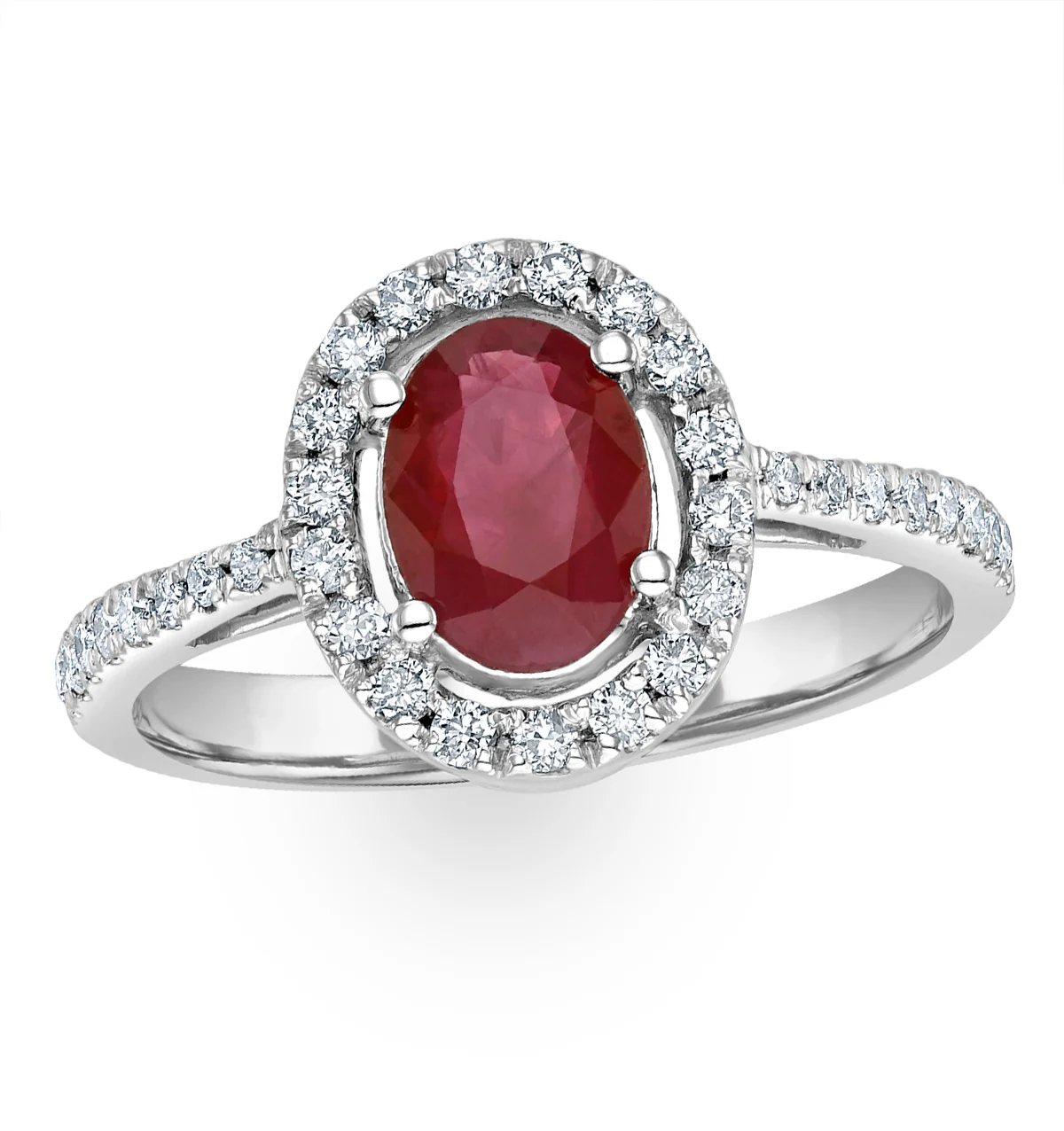 Ruby and Diamond Halo Ring Set in 18K White Gold - Image 2