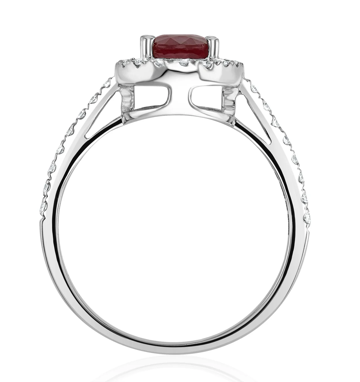 Ruby and Diamond Halo Ring Set in 18K White Gold - Image 3