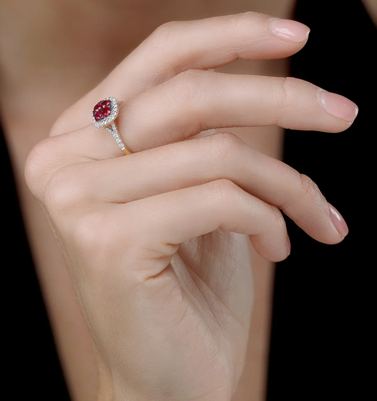 Ruby and Diamond Halo Square Ring 18K White Gold - Asteria Collection - Image 2