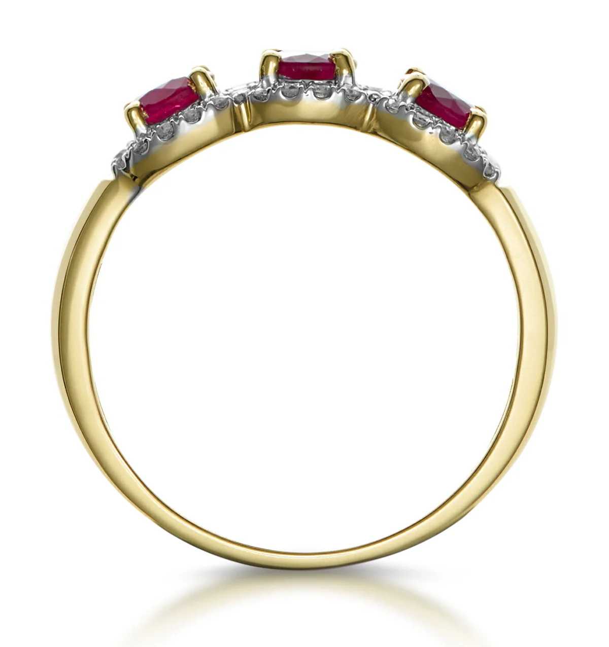 Ruby and Diamond Halo Trilogy Ring in 18K Gold - Asteria Collection - Image 3