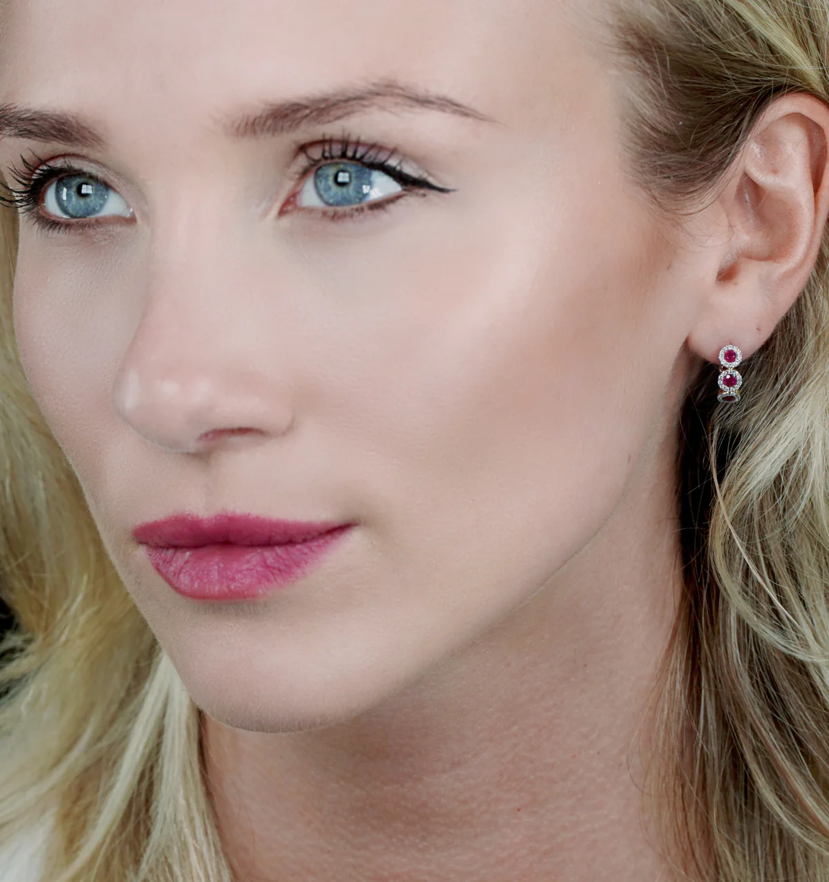 Ruby and Diamond Trilogy Earrings in 18K Gold - Asteria Collection - Image 2
