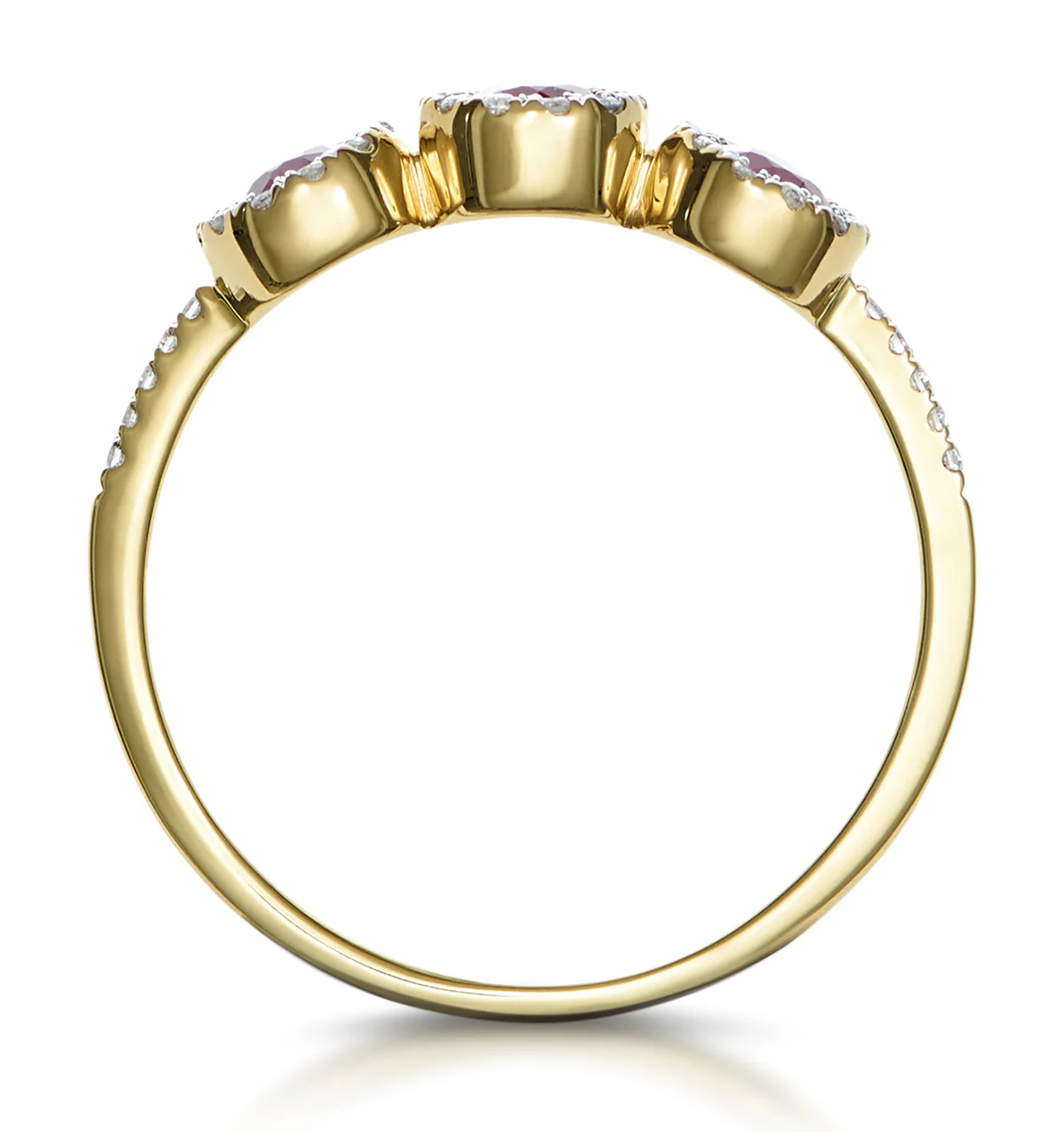 Ruby and Lab Diamond Halo Trilogy Ring 9K Gold - Asteria Collection - Image 3