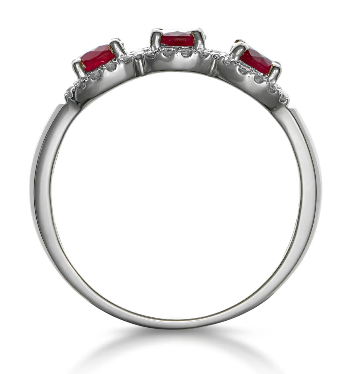 Ruby and Lab Diamond Halo Trilogy Ring in 9KW Gold - Asteria - Image 3