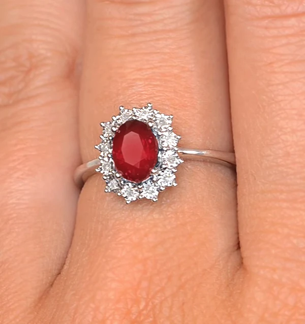 Ruby Ring With Lab Diamond Halo 7 x 5mm Set in 925 Silver - Image 4