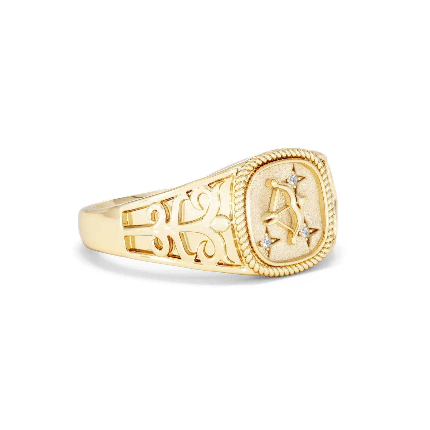 Sagittarius Zodiac 0.01ct Lab Diamond Signet Ring in 18K Gold Vermeil - Image 16