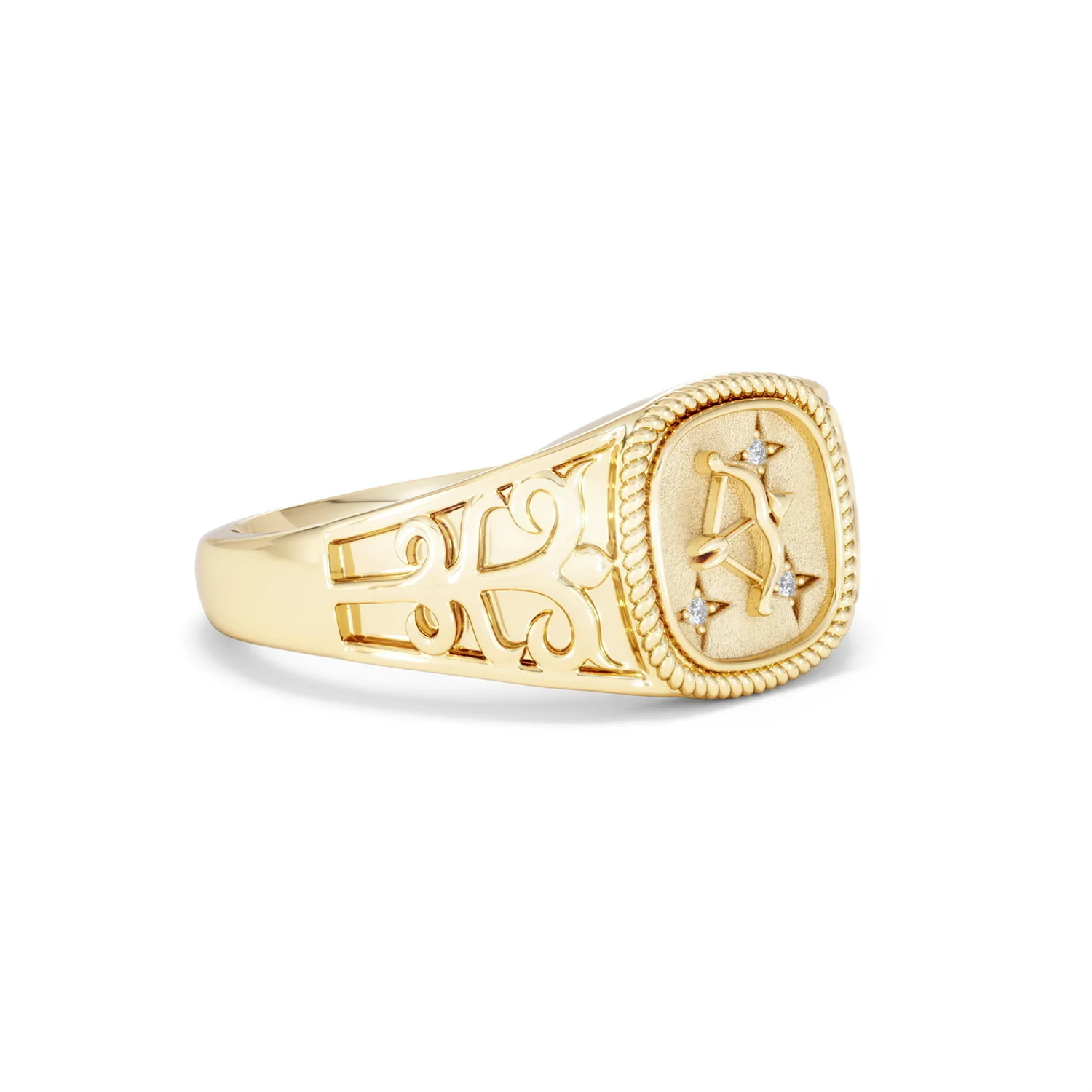 Sagittarius Zodiac 0.01ct Lab Diamond Signet Ring in 18K Gold Vermeil - Image 17