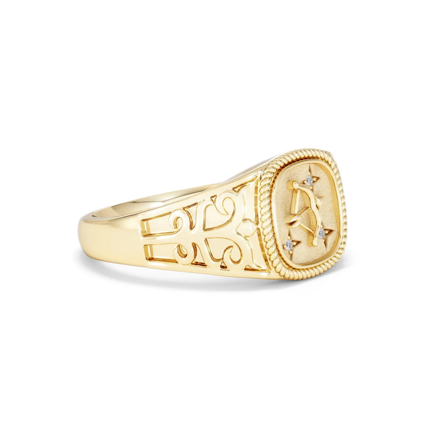 Sagittarius Zodiac 0.01ct Lab Diamond Signet Ring in 18K Gold Vermeil - Image 18