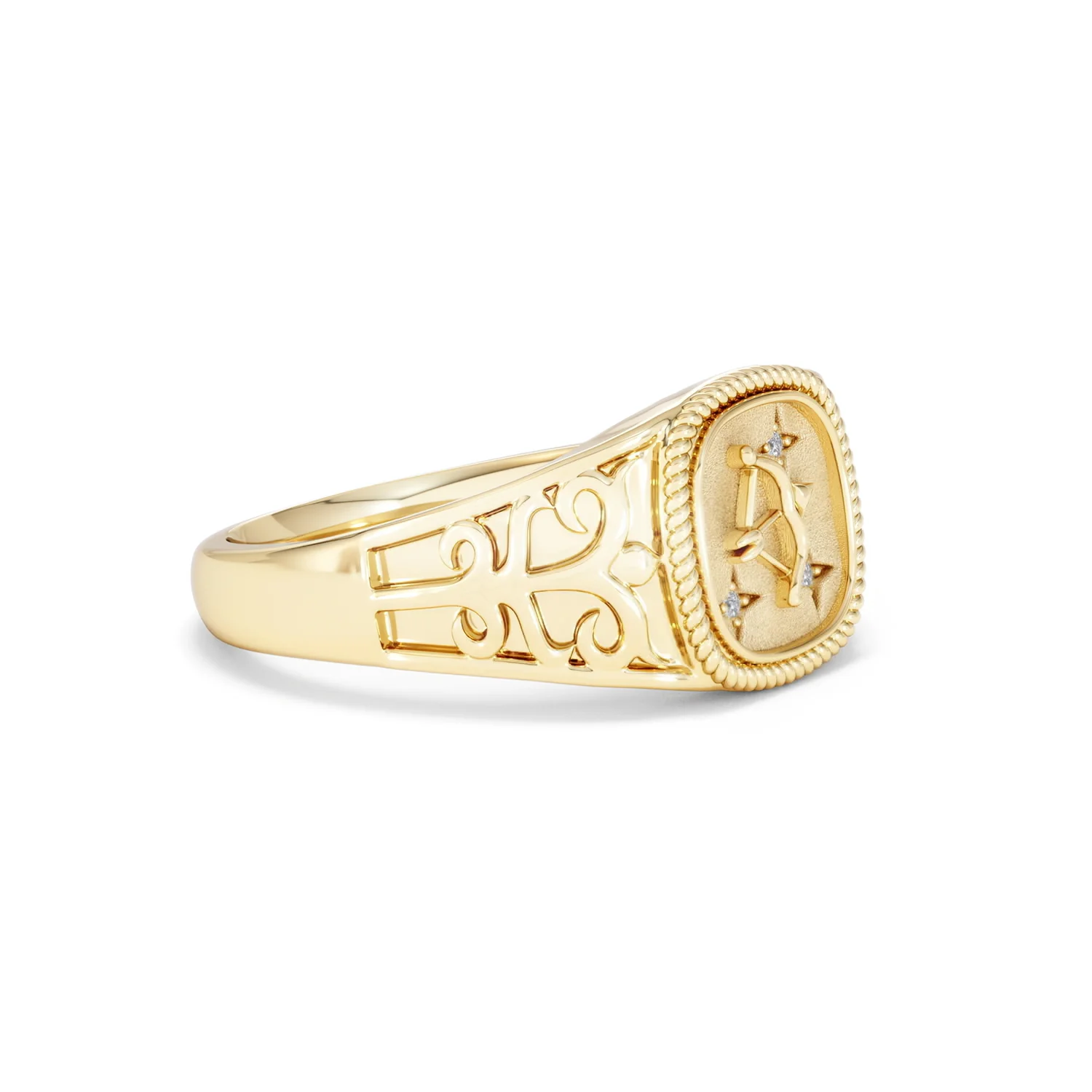 Sagittarius Zodiac 0.01ct Lab Diamond Signet Ring in 18K Gold Vermeil - Image 19