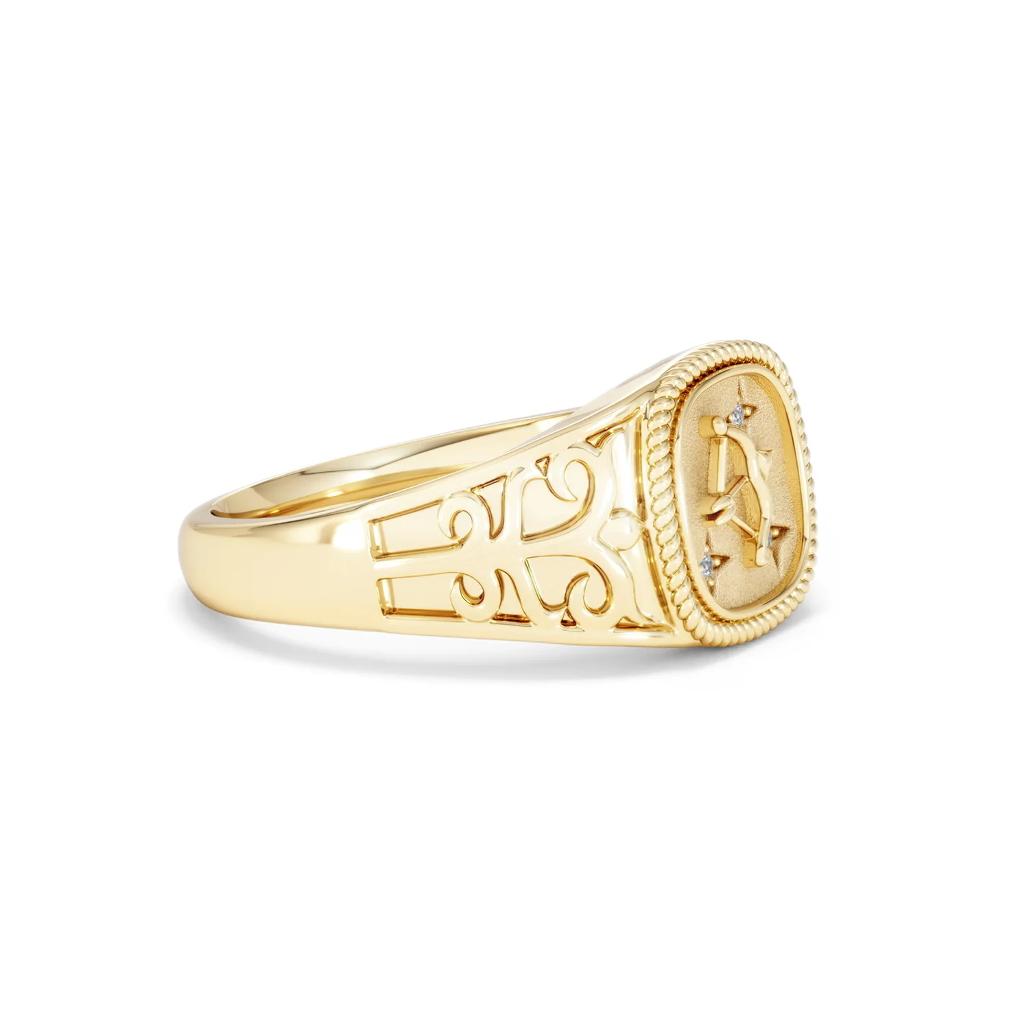 Sagittarius Zodiac 0.01ct Lab Diamond Signet Ring in 18K Gold Vermeil - Image 20