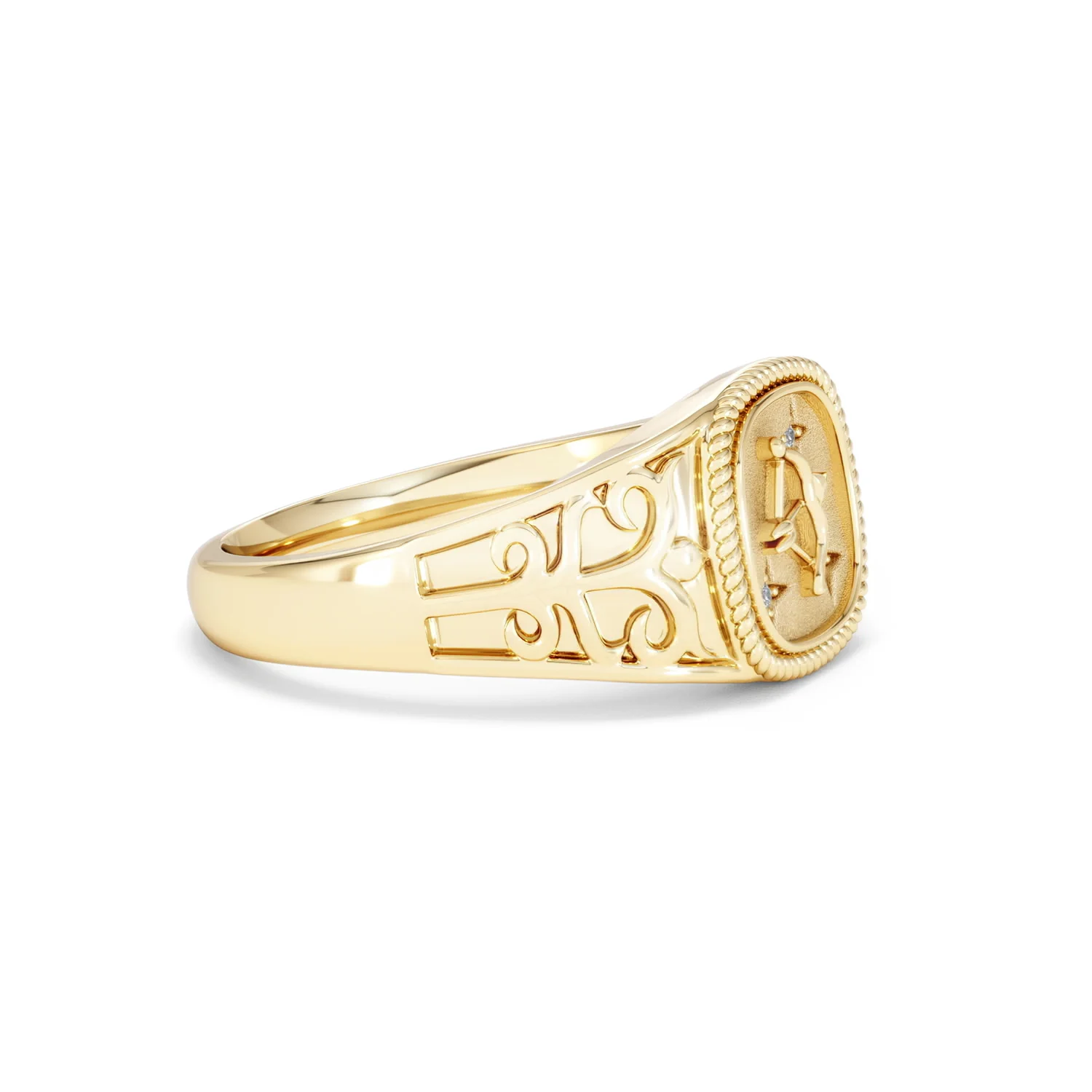 Sagittarius Zodiac 0.01ct Lab Diamond Signet Ring in 18K Gold Vermeil - Image 21