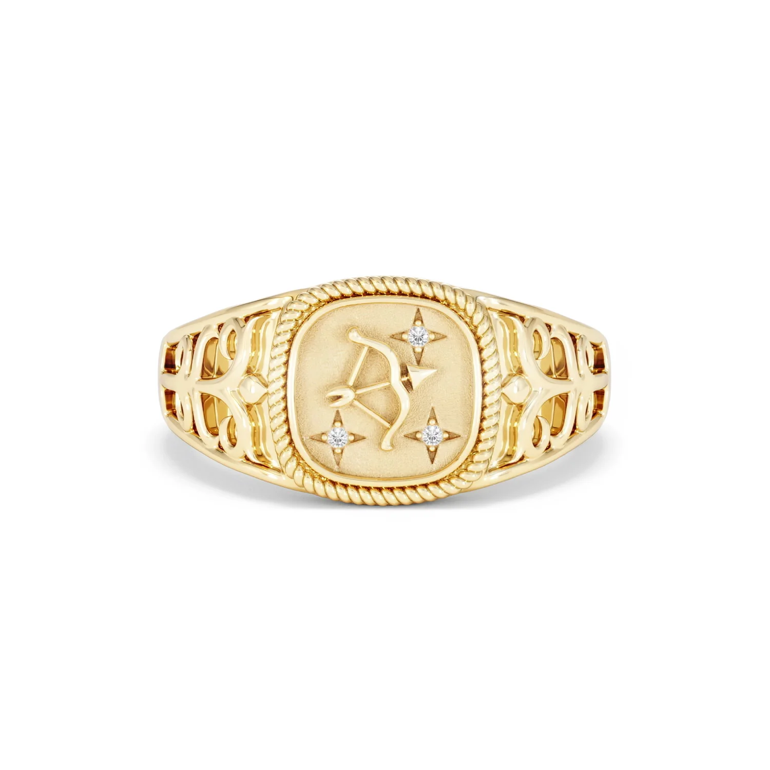 Sagittarius Zodiac 0.01ct Lab Diamond Signet Ring in 18K Gold Vermeil - Image 7