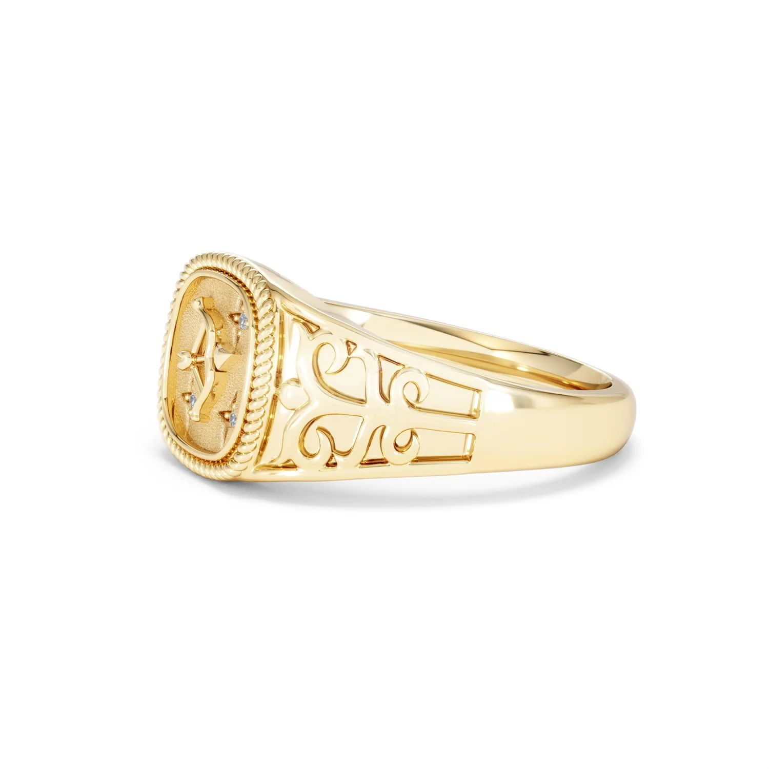Sagittarius Zodiac 0.01ct Lab Diamond Signet Ring in 18K Gold Vermeil - Image 73