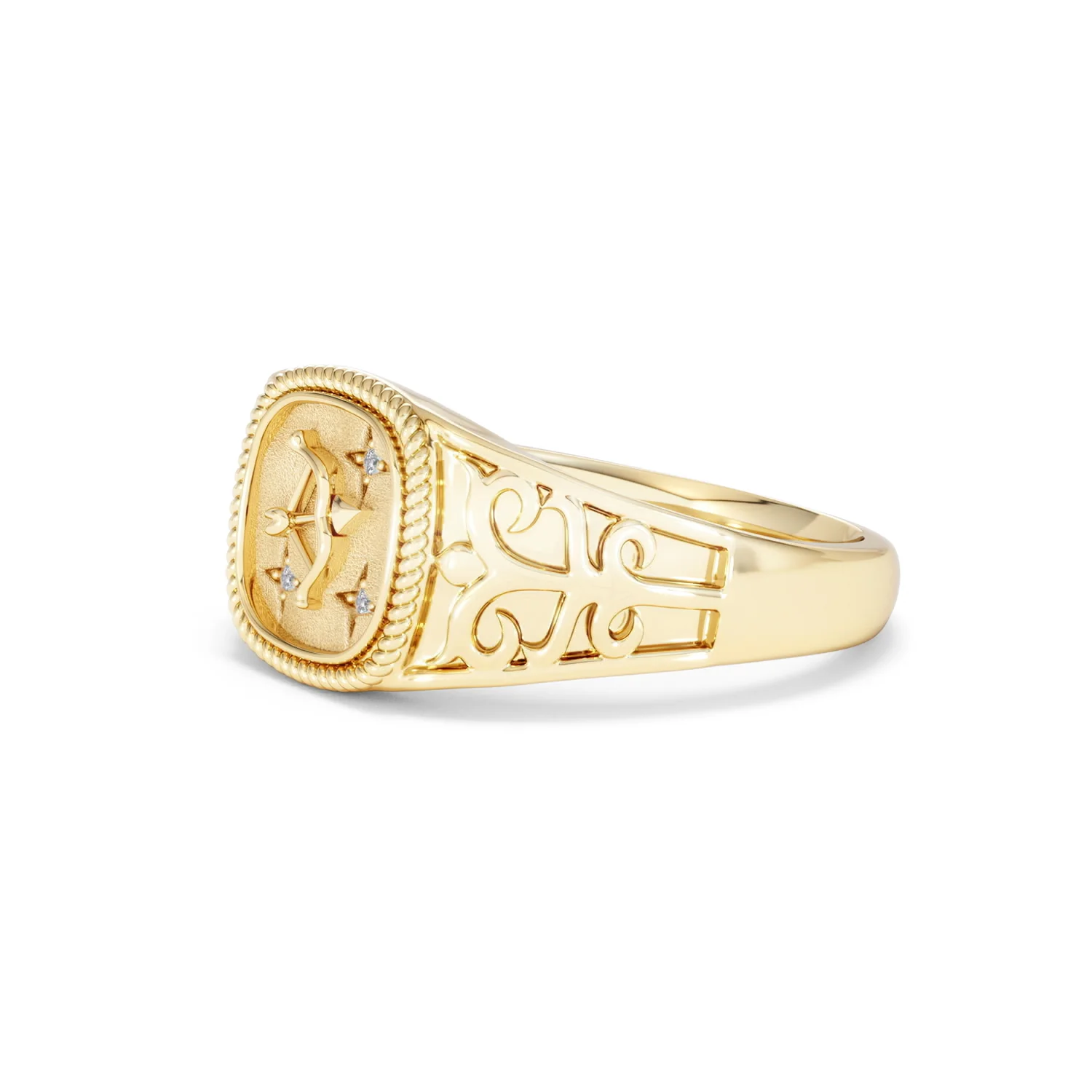 Sagittarius Zodiac 0.01ct Lab Diamond Signet Ring in 18K Gold Vermeil - Image 75