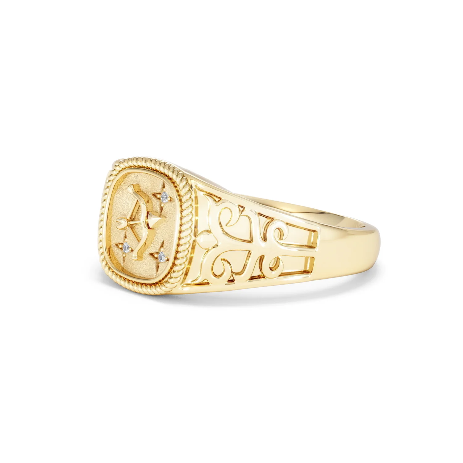Sagittarius Zodiac 0.01ct Lab Diamond Signet Ring in 18K Gold Vermeil - Image 76
