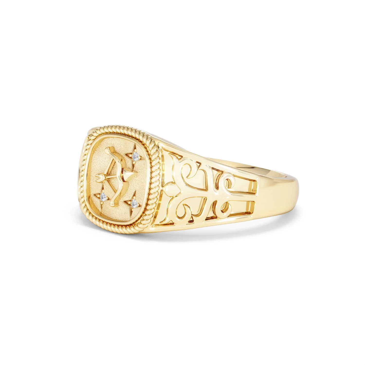 Sagittarius Zodiac 0.01ct Lab Diamond Signet Ring in 18K Gold Vermeil - Image 77
