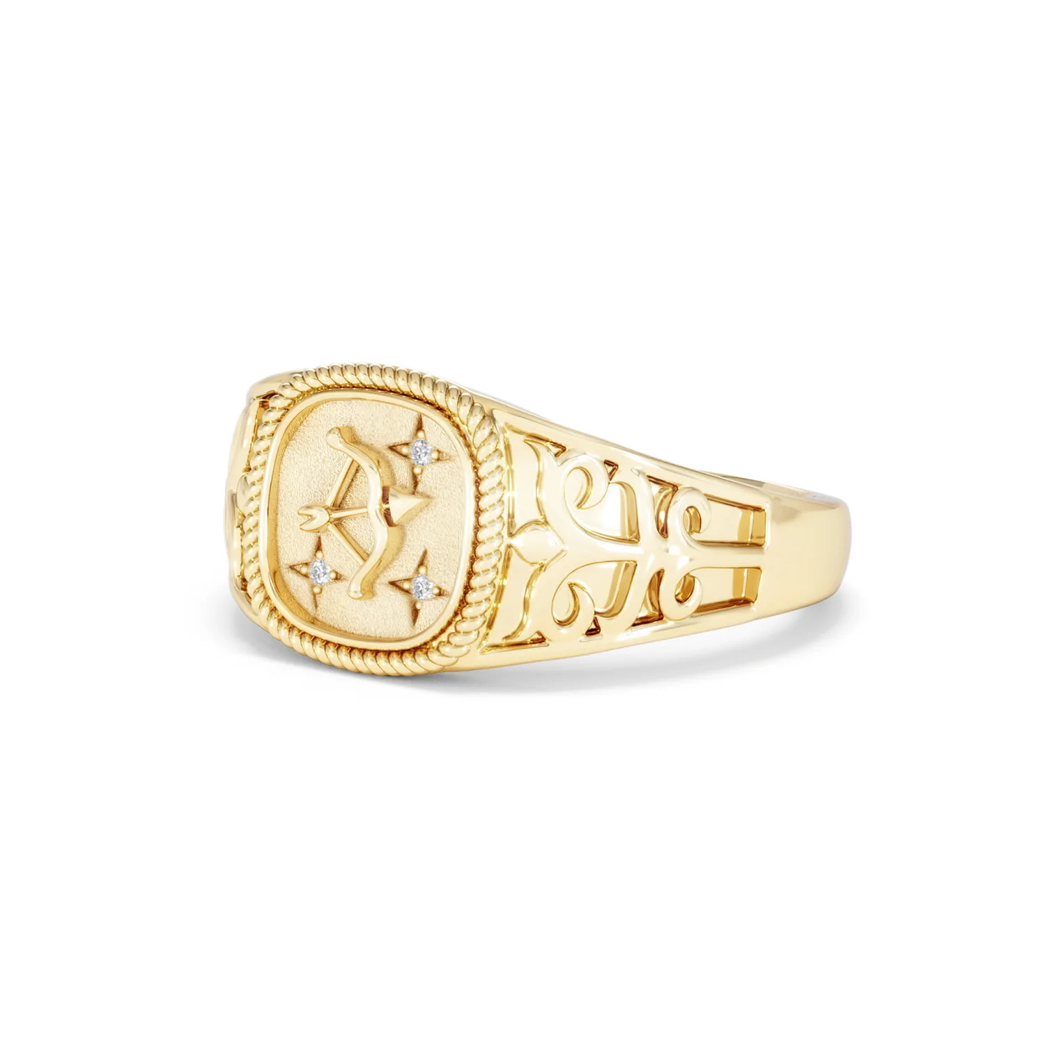 Sagittarius Zodiac 0.01ct Lab Diamond Signet Ring in 18K Gold Vermeil - Image 79