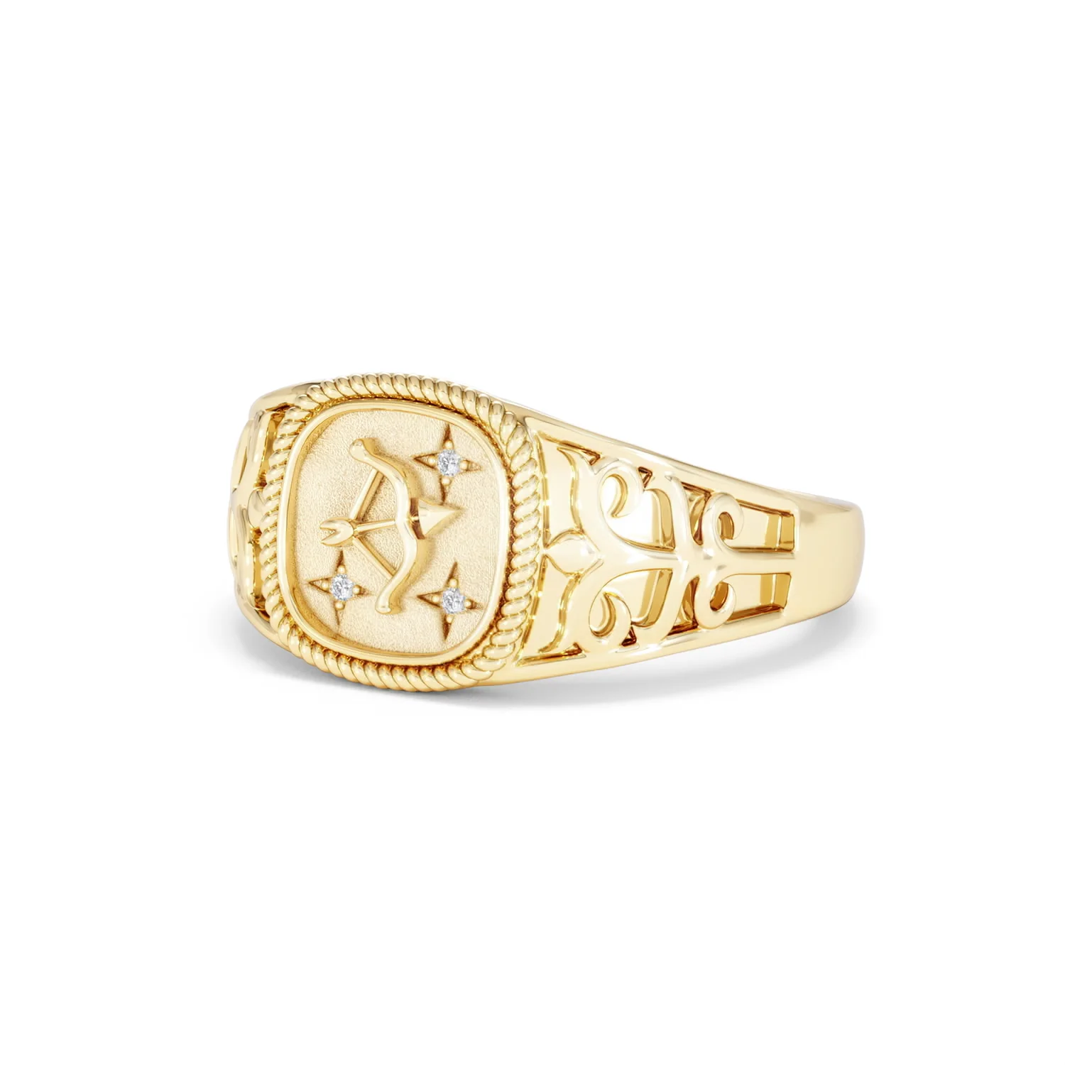 Sagittarius Zodiac 0.01ct Lab Diamond Signet Ring in 18K Gold Vermeil - Image 80