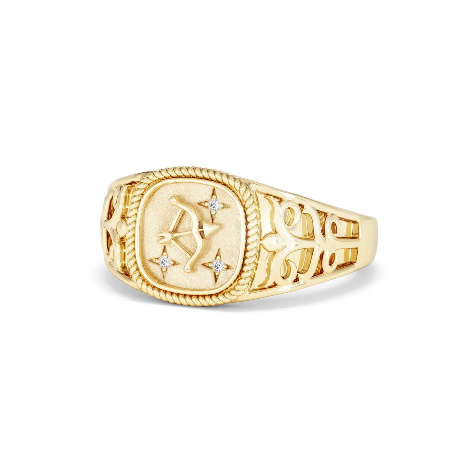 Sagittarius Zodiac 0.01ct Lab Diamond Signet Ring in 18K Gold Vermeil - Image 82
