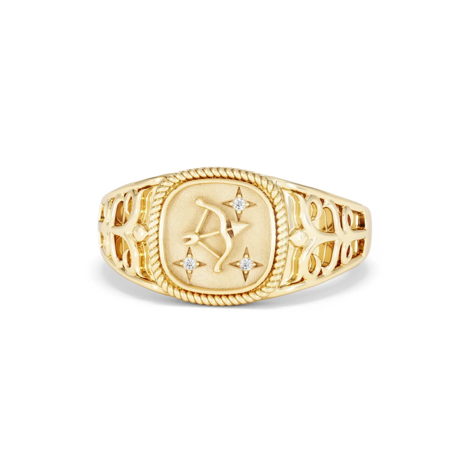 Sagittarius Zodiac 0.01ct Lab Diamond Signet Ring in 18K Gold Vermeil - Image 85