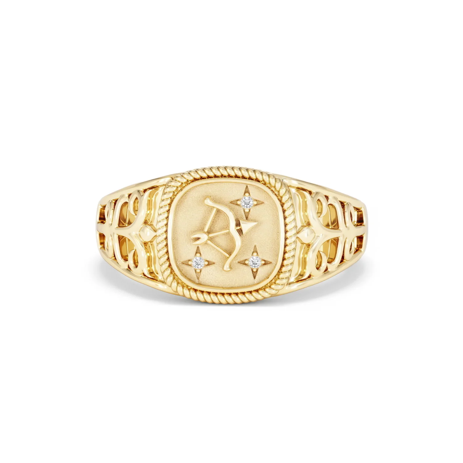 Sagittarius Zodiac 0.01ct Lab Diamond Signet Ring in 18K Gold Vermeil - Image 86