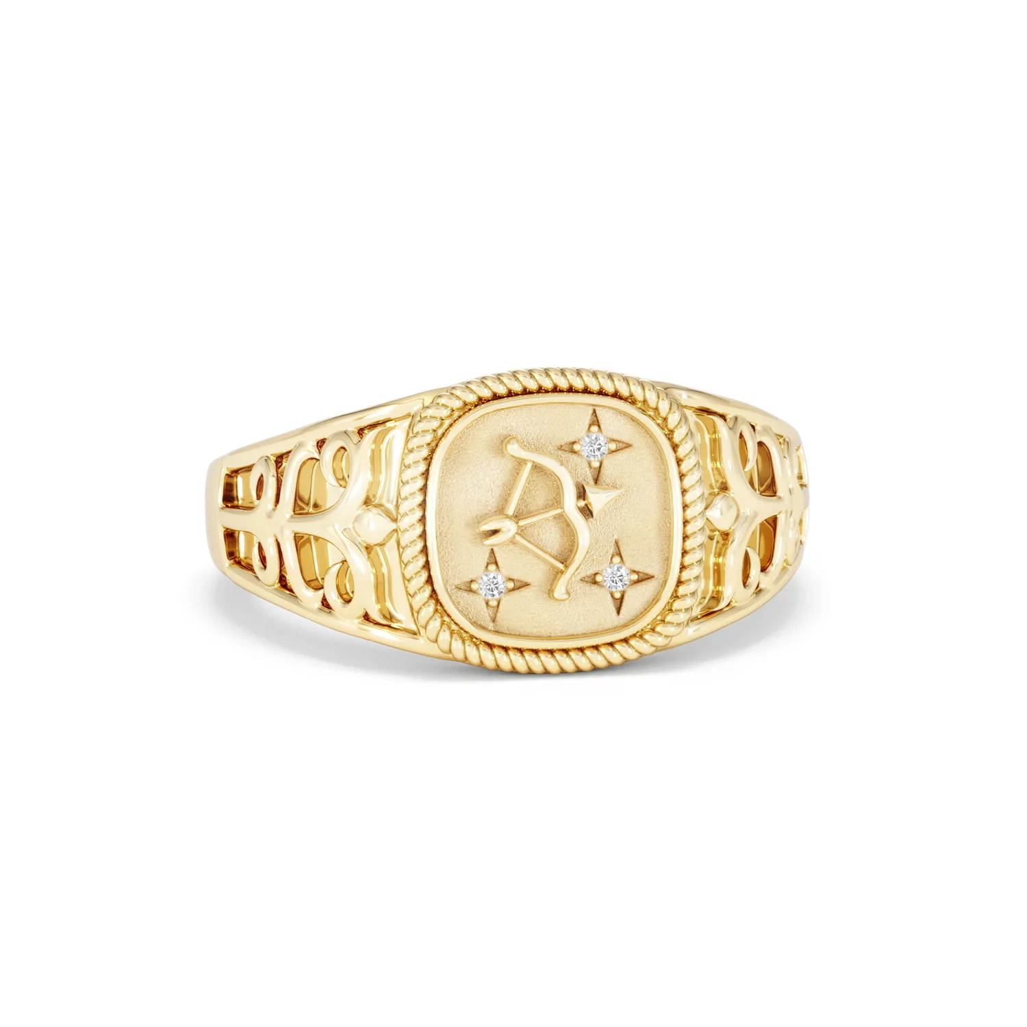 Sagittarius Zodiac 0.01ct Lab Diamond Signet Ring in 18K Gold Vermeil - Image 9