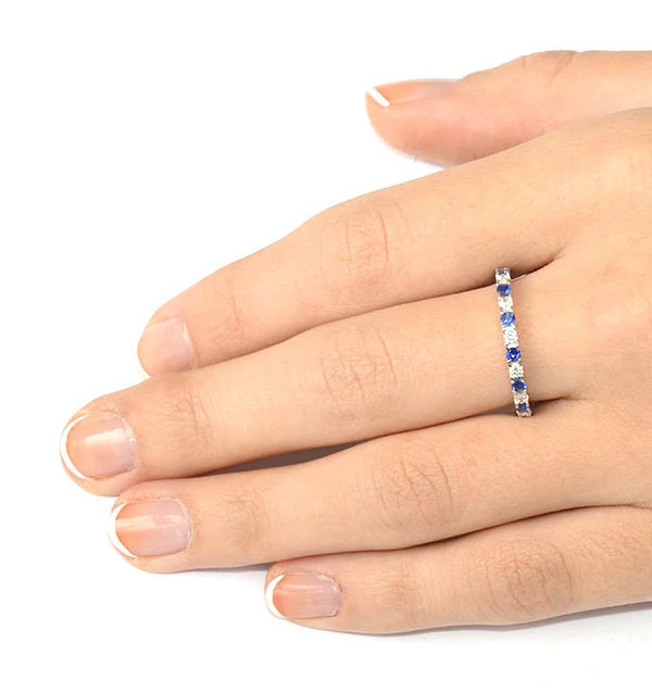 Sapphire 0.90ct And H/SI Diamond Platinum Eternity Ring - Image 3