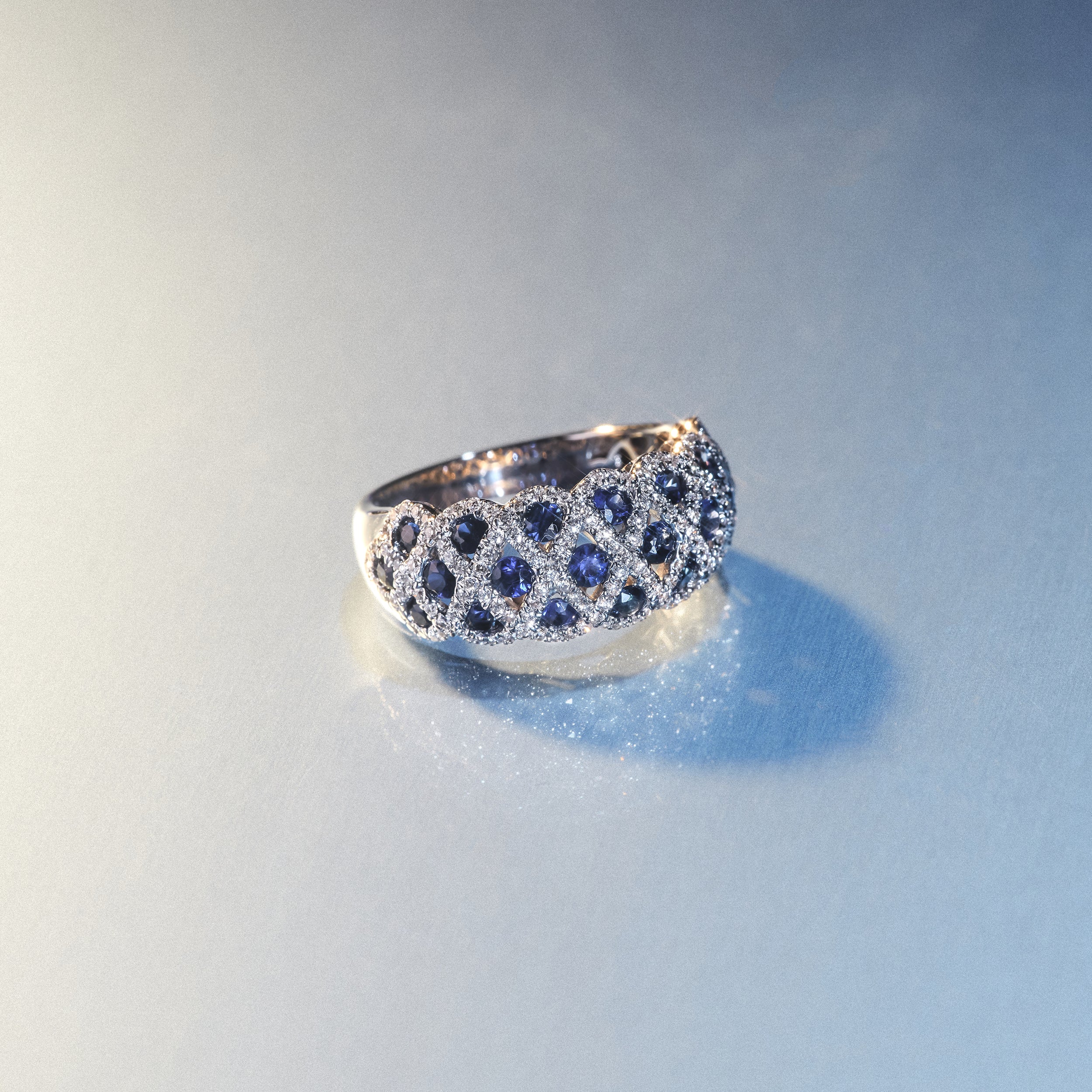 Sapphire 1.36CT and Diamond Lattice Ring in 18K White Gold - N4539Y - Image 5