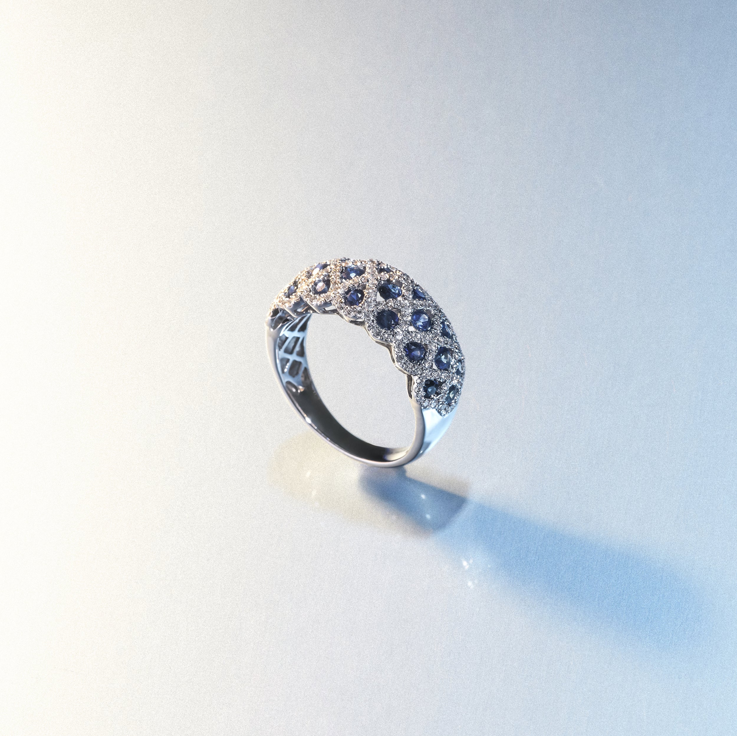 Sapphire 1.36CT and Diamond Lattice Ring in 18K White Gold - N4539Y - Image 7