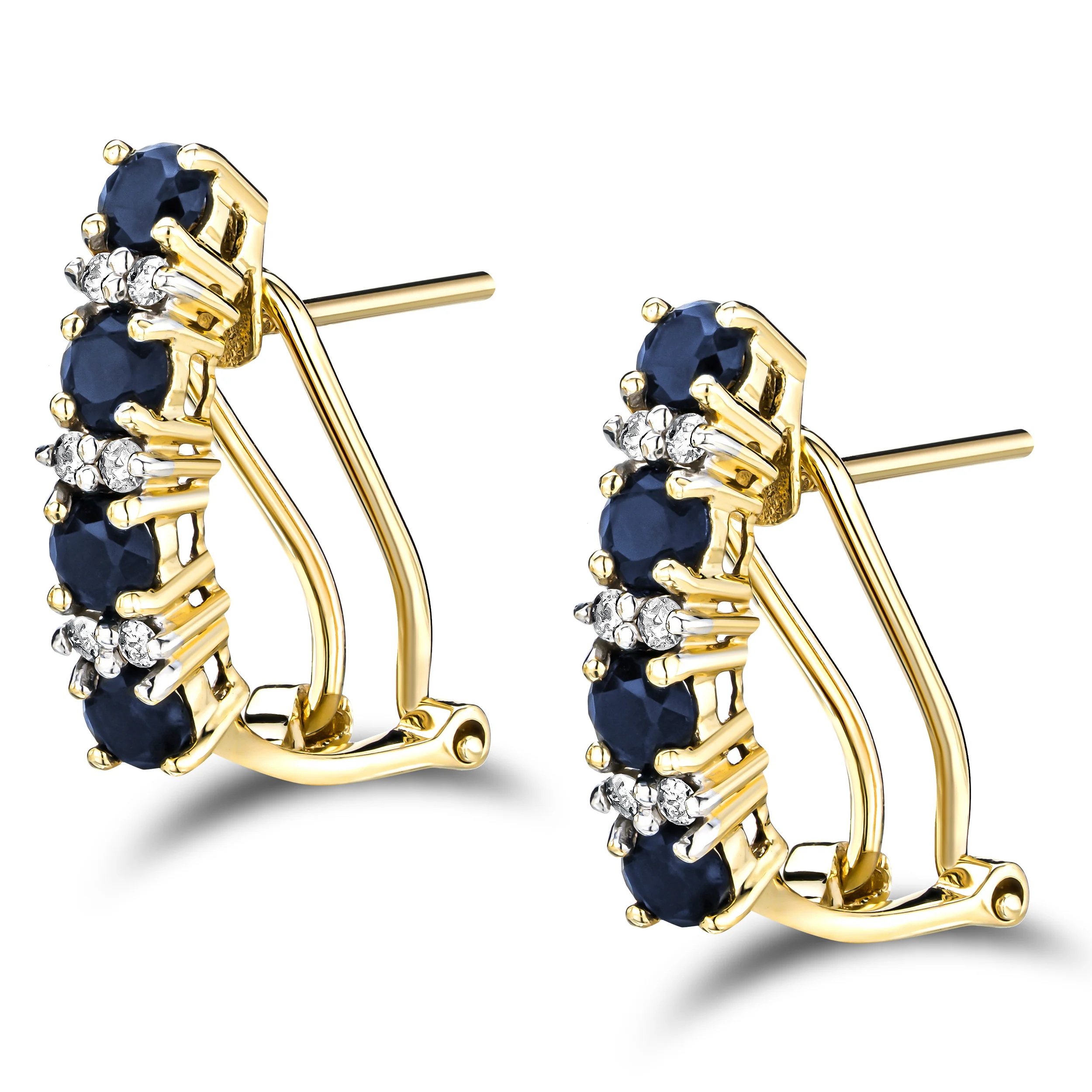 Sapphire 1.45CT And Diamond 9K Yellow Gold Earrings
