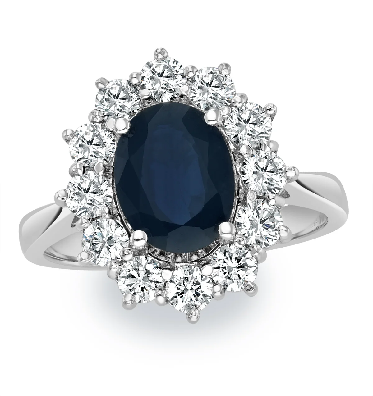 Sapphire 2.3ct And Lab Diamond 1ct Cluster Ring in 18K White Gold - Image 2